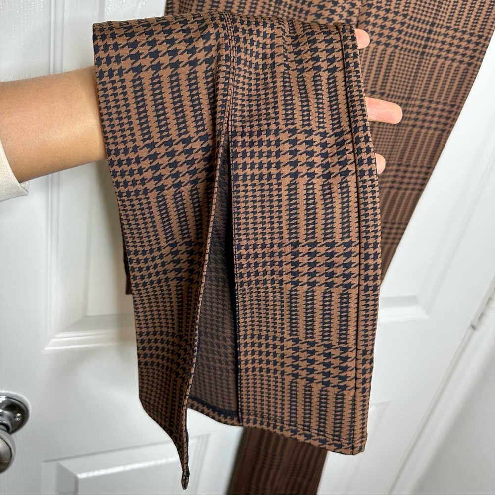 NWOT Jacquard High-Waist Glenplaid Flutter Leggings Cinnamon Brown/Black Size XS - Picture 9 of 16